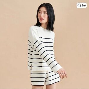 La Ligne White and Navy Leo Striped Sweater